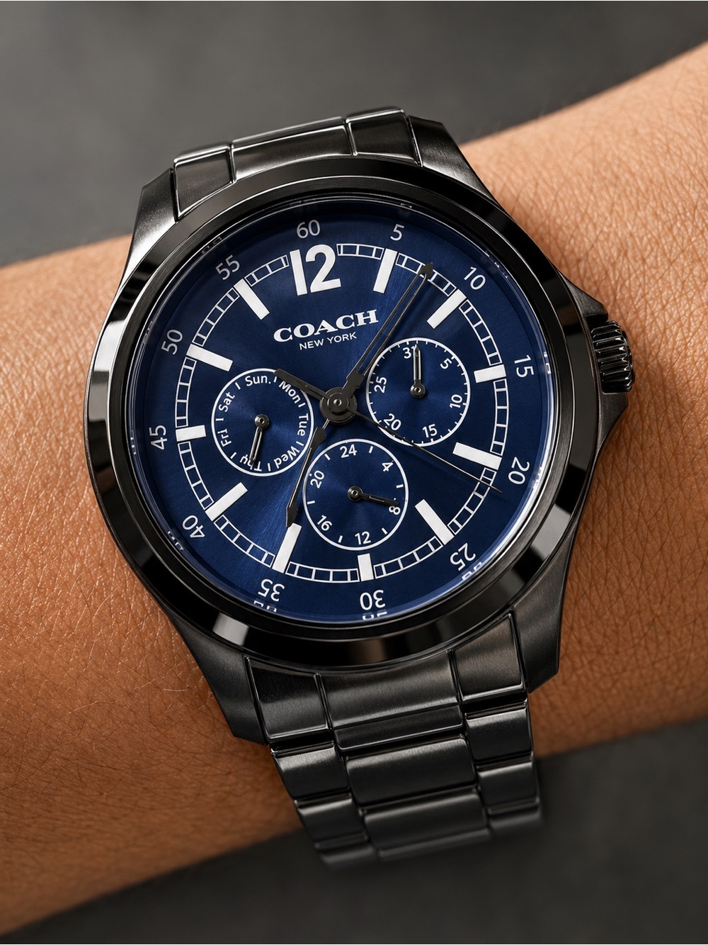 Coach Barrow Black Stainless Steel Blue Dial Watch 42mm Mens